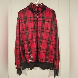 ROCAWEAR Y2K HIP HOP Red Plaid Full Zip Jacket Embroidered Streetwear Size XL